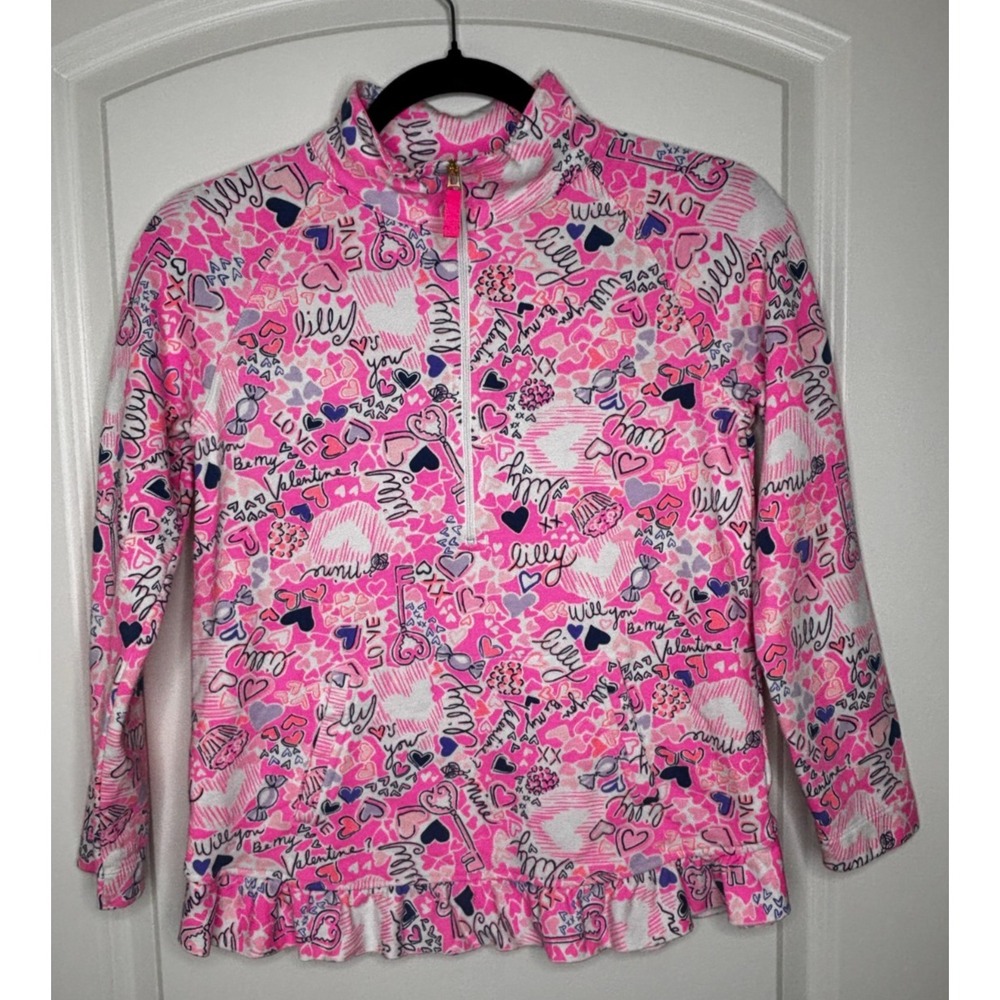 Lilly Pulitzer Girls 1/2 Zip‎ Popover Long Sleeve Ruffle Shirt Extra Large 12-14
